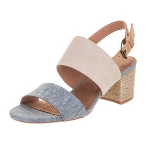 TOM’S | Poppy Sandal Tan &  Chambray Women's Block Heel Size 10